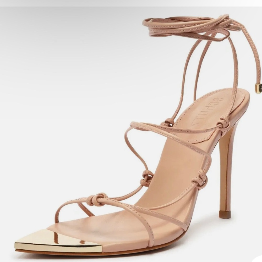 Schutz Hana Sweet Rose Tie Up Strappy Stiletto Heel Pointed Toe Heeled Sandals